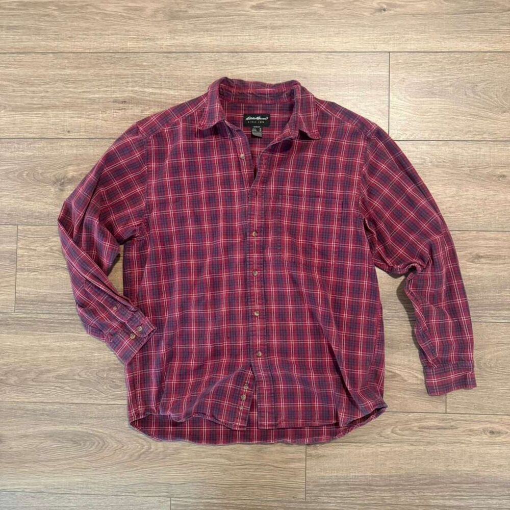 Vintage Eddie Bauer Red Plaid Shirt Men’s M 100% Cotton 90s Gorpcore Grunge